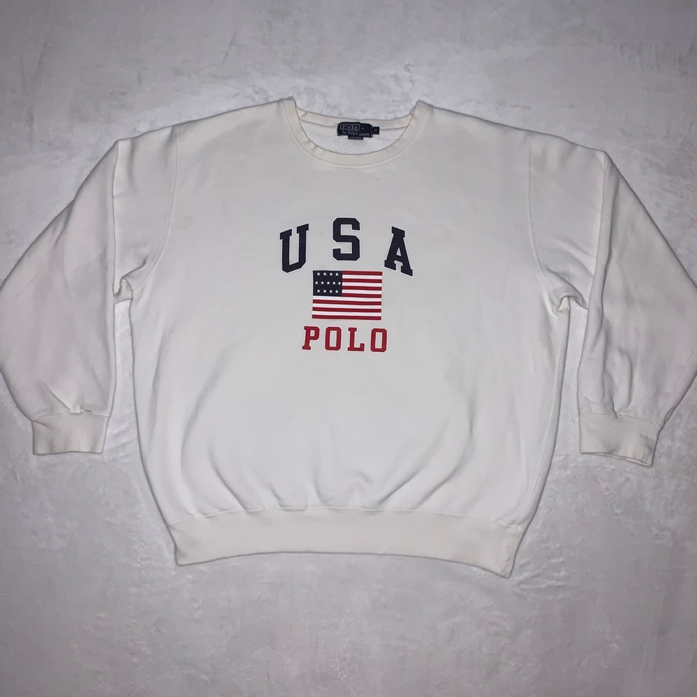 Vintage Polo Ralph Lauren Cotton Crewneck USA Polo Flag Sweater EUC Stadium 92